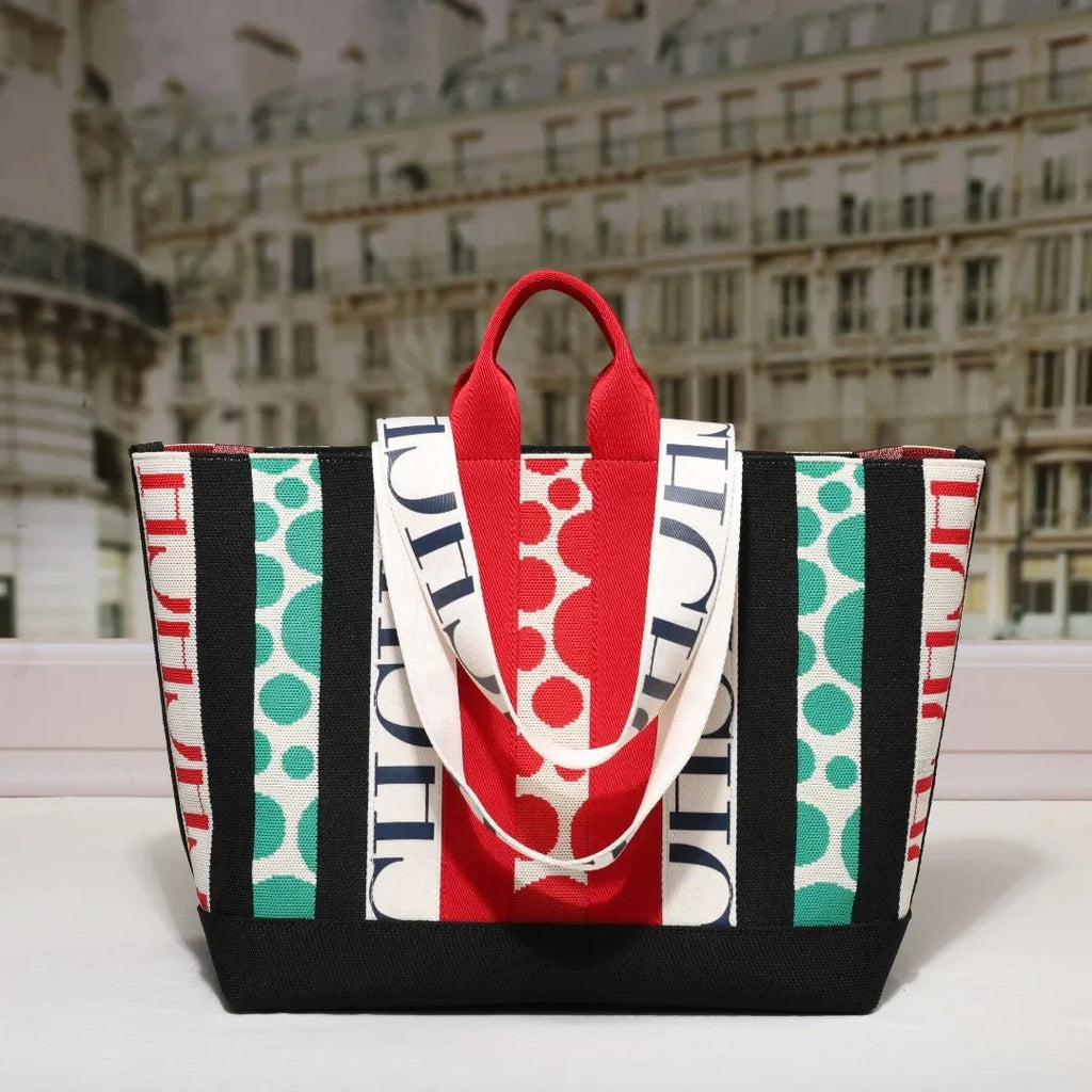 CH Classic Ladies Crossbody Bag Large Capacity Commuter Style Ladies Tote Bag Simple Stripe Desig...