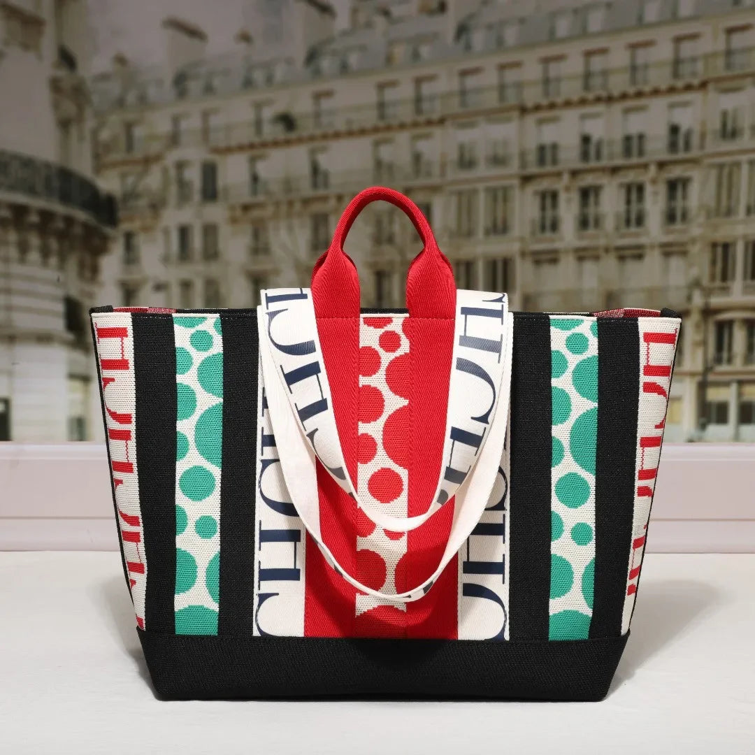 CH Classic Ladies Crossbody Bag Large Capacity Commuter Style Ladies Tote Bag Simple Stripe Desig...