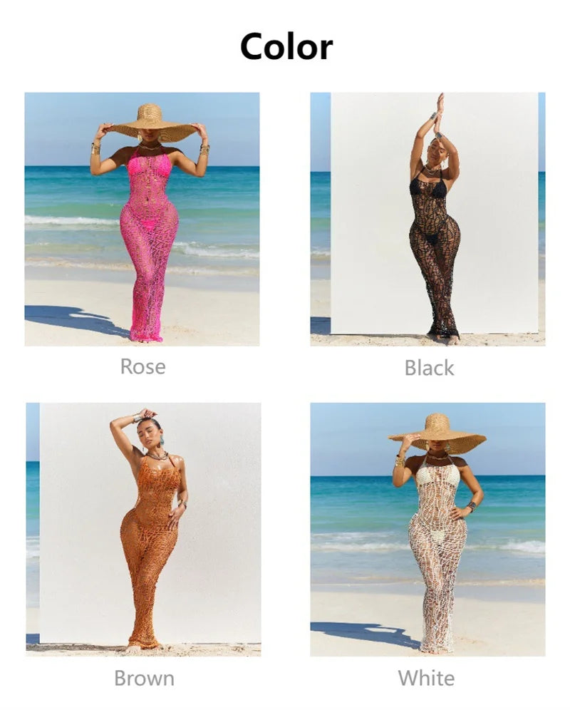 Knit Dress Cover Up Halter Bikini Set