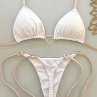 Solid Lace-Up Split Two Piece Swimsuit