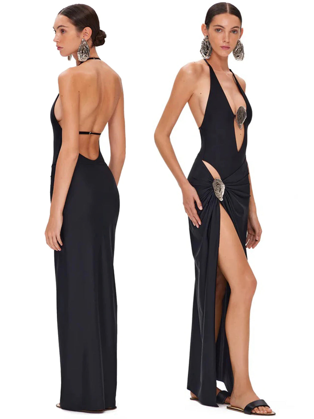 Deep V Neck Swimsuit with Skirt