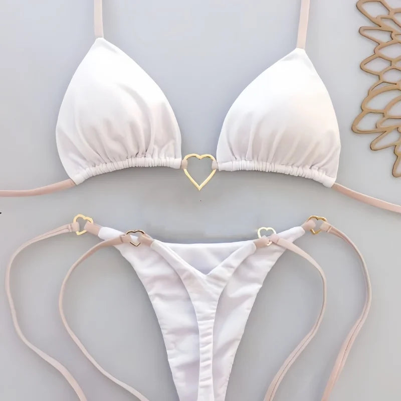 White Lace-Up Low Waist Bikini Set