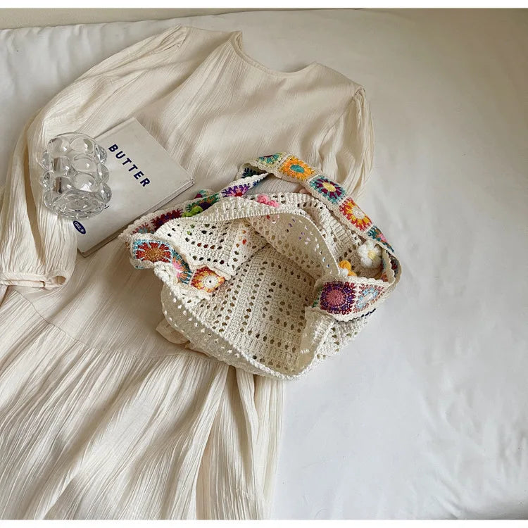 Boho Floral Crochet Shoulder Bag