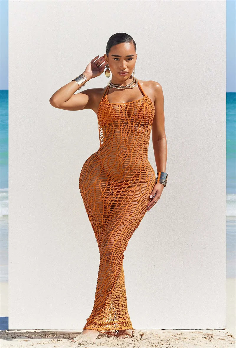 Knit Dress Cover Up Halter Bikini Set