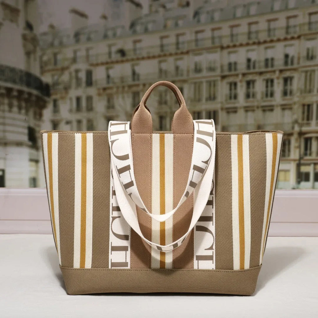CH Classic Ladies Crossbody Bag Large Capacity Commuter Style Ladies Tote Bag Simple Stripe Desig...