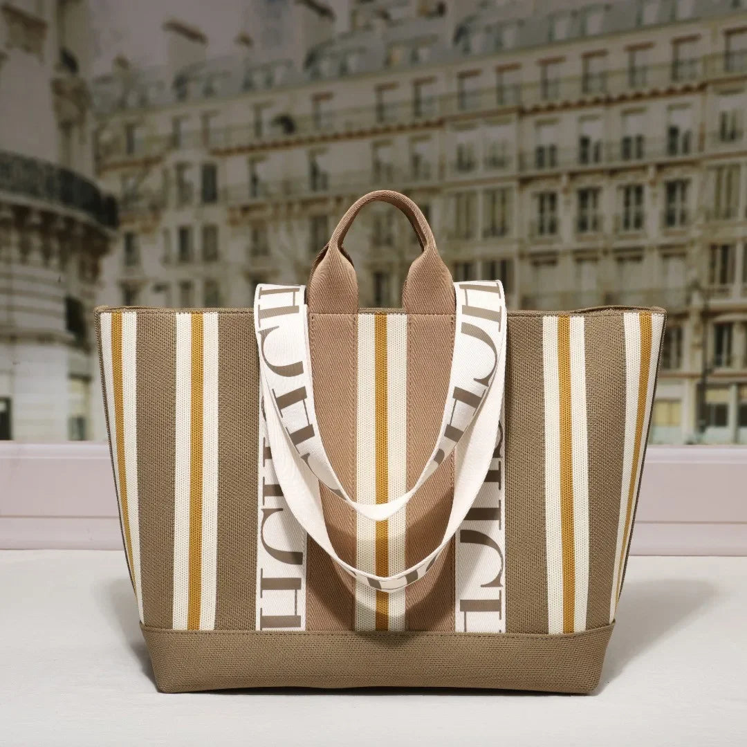 CH Classic Ladies Crossbody Bag Large Capacity Commuter Style Ladies Tote Bag Simple Stripe Desig...