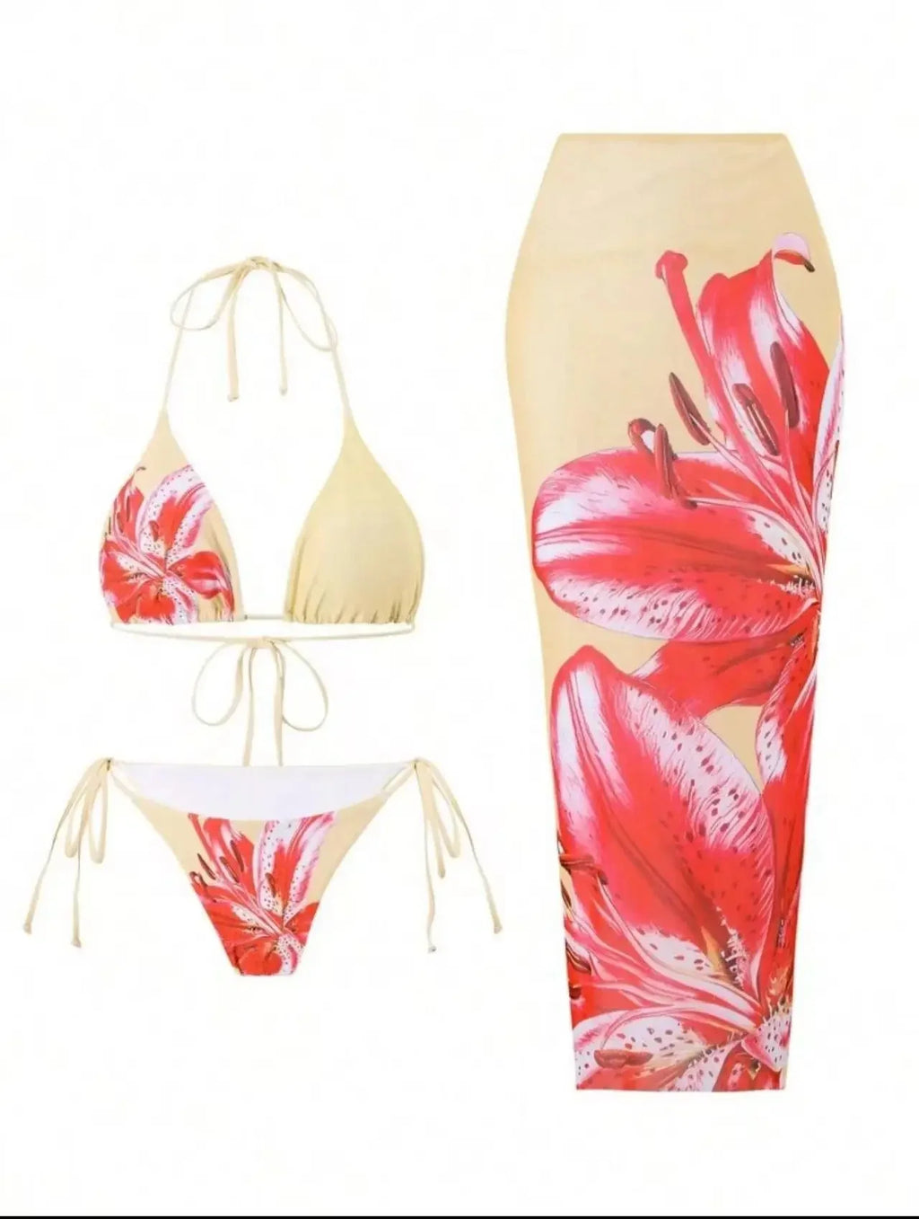 Floral Print Three Piece Bikini Set