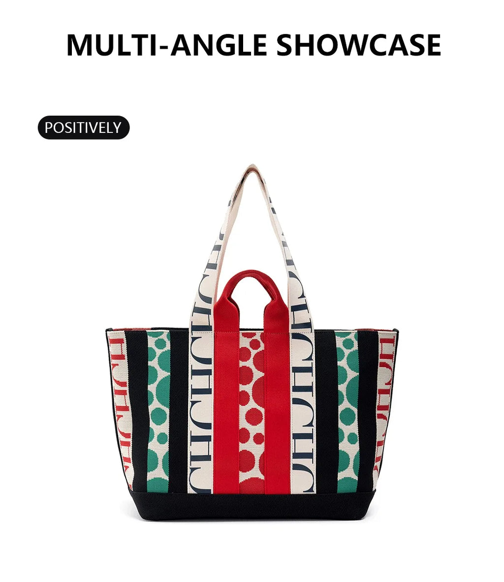 CH Classic Ladies Crossbody Bag Large Capacity Commuter Style Ladies Tote Bag Simple Stripe Desig...