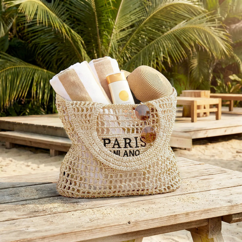 Straw Beach Bags for Women - Women Beach Handmade Woven Tote Bag, Summer Mesh Hollow Shoulder Bag...