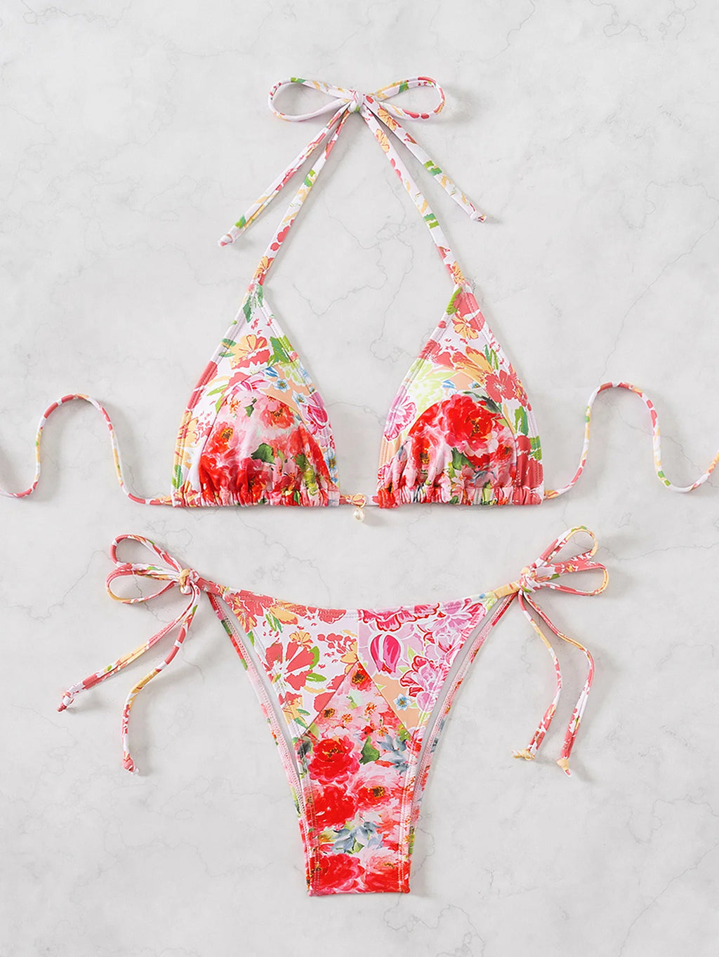 Floral Push Up Triangle Bikini Set