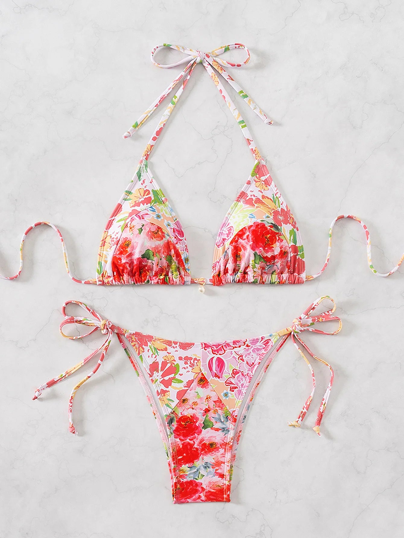 Floral Push Up Triangle Bikini Set