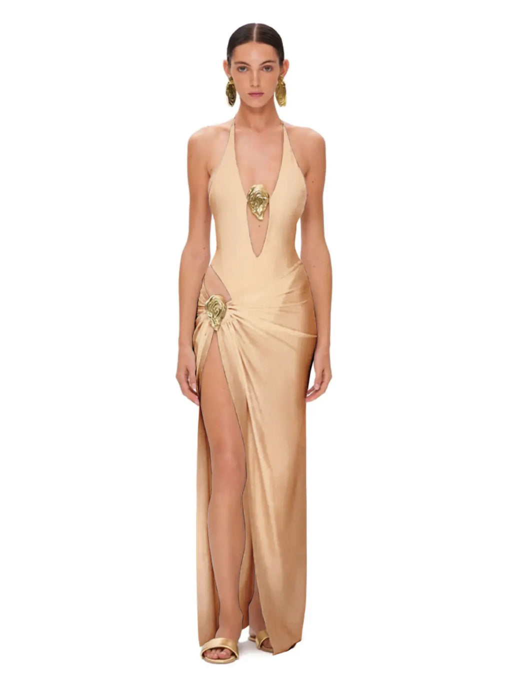 Deep V Neck Swimsuit with Skirt