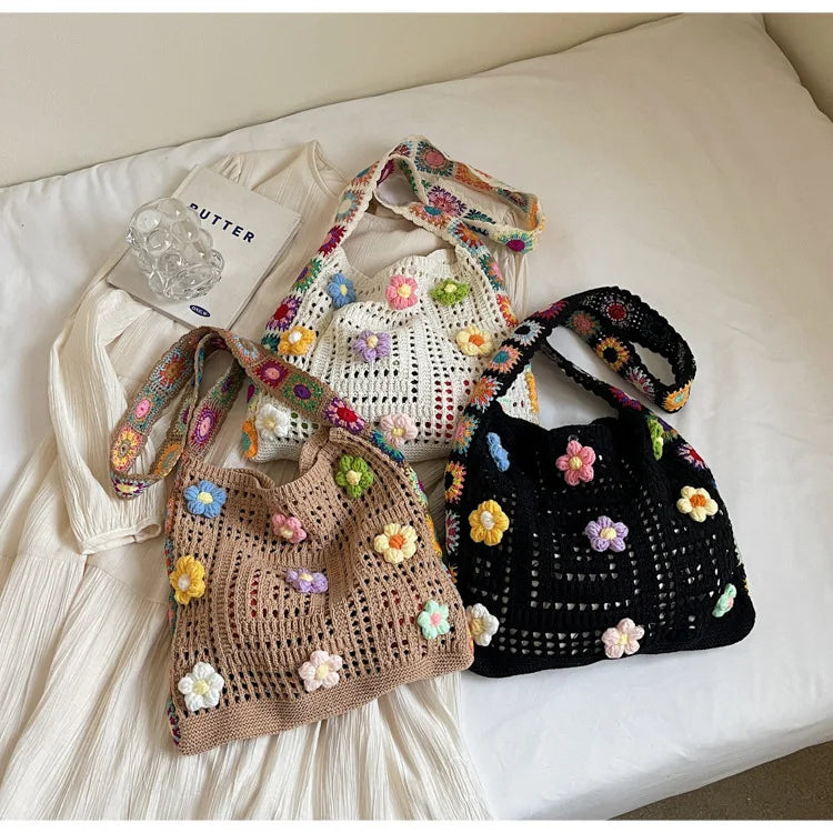 Boho Floral Crochet Shoulder Bag