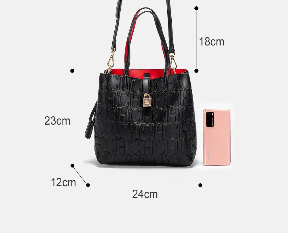CH High Quality Fashion Ladies Shoulder Bag Senior Sense Pure Colour Letter Print Design Temperam...