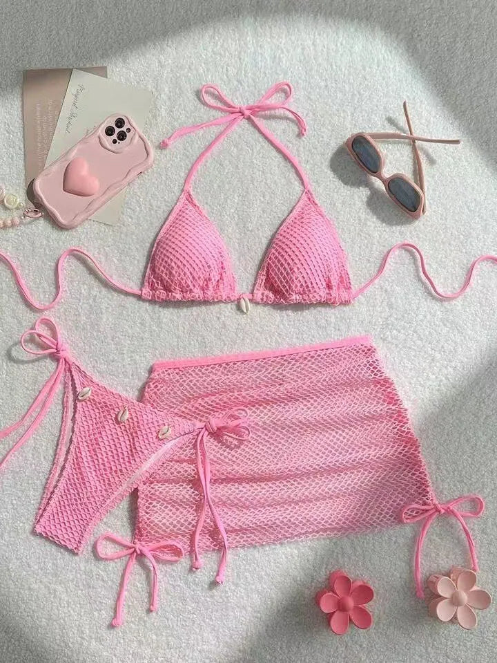 Halter Neck Thong 3 Piece Bikini Set