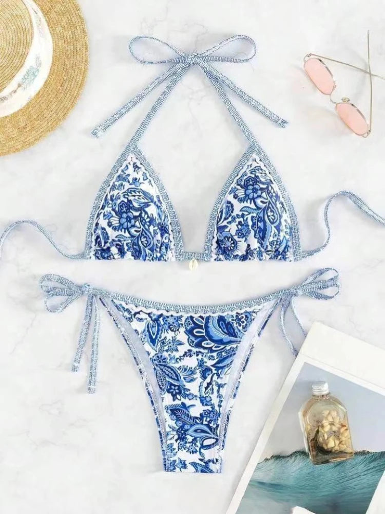 Halter String Triangle Bikini Set