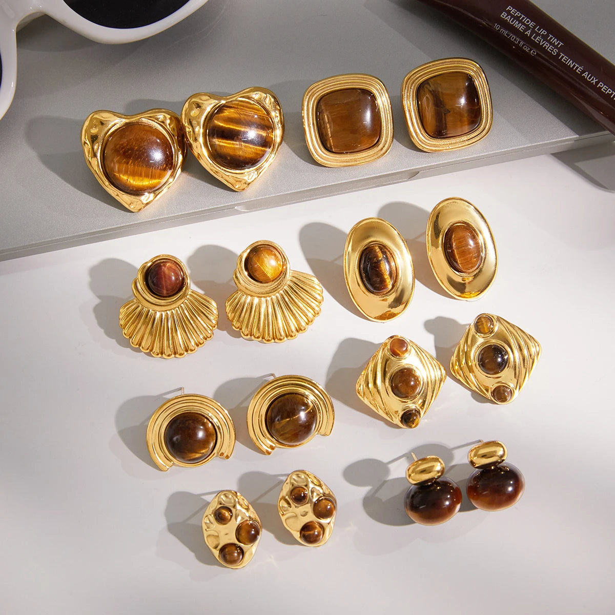 Amber Resin Geometric Earrings
