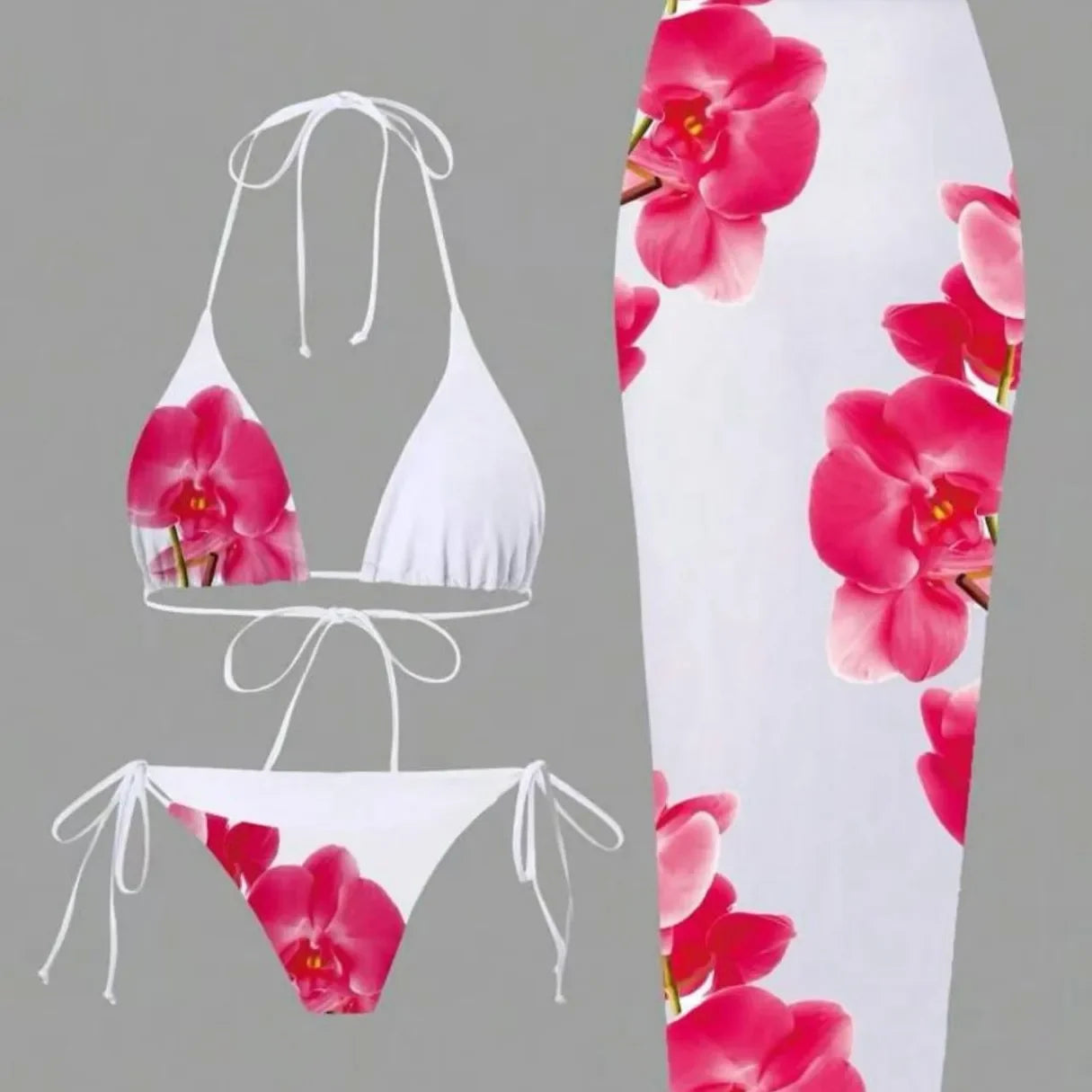 Floral Print Three Piece Bikini Set