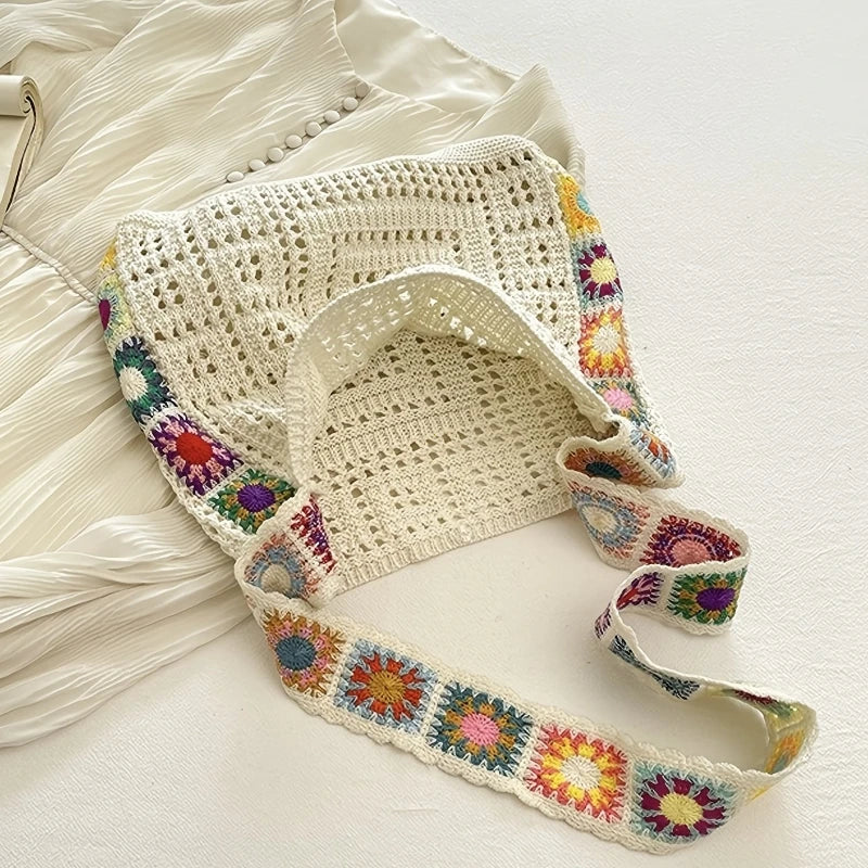 Boho Floral Crochet Shoulder Bag