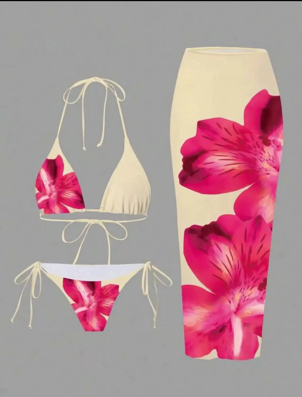 Floral Print Three Piece Bikini Set