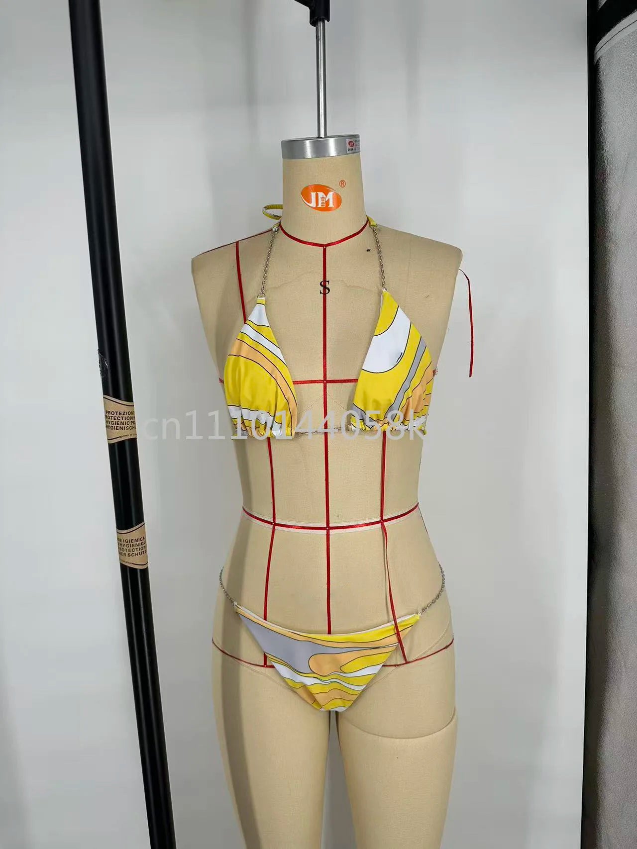 Yellow Bikini Set with Mesh Dress