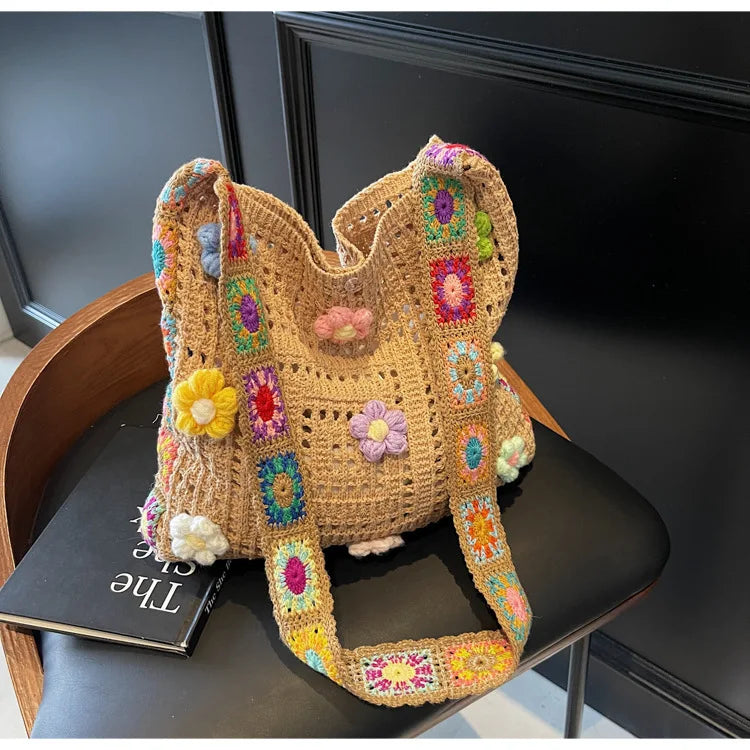 Boho Floral Crochet Shoulder Bag