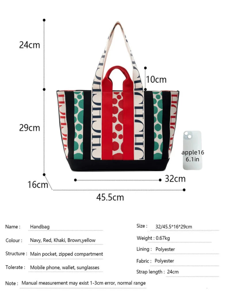 CH Classic Ladies Crossbody Bag Large Capacity Commuter Style Ladies Tote Bag Simple Stripe Desig...