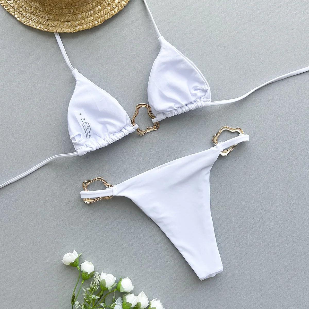 Solid Lace-Up Split Two Piece Swimsuit