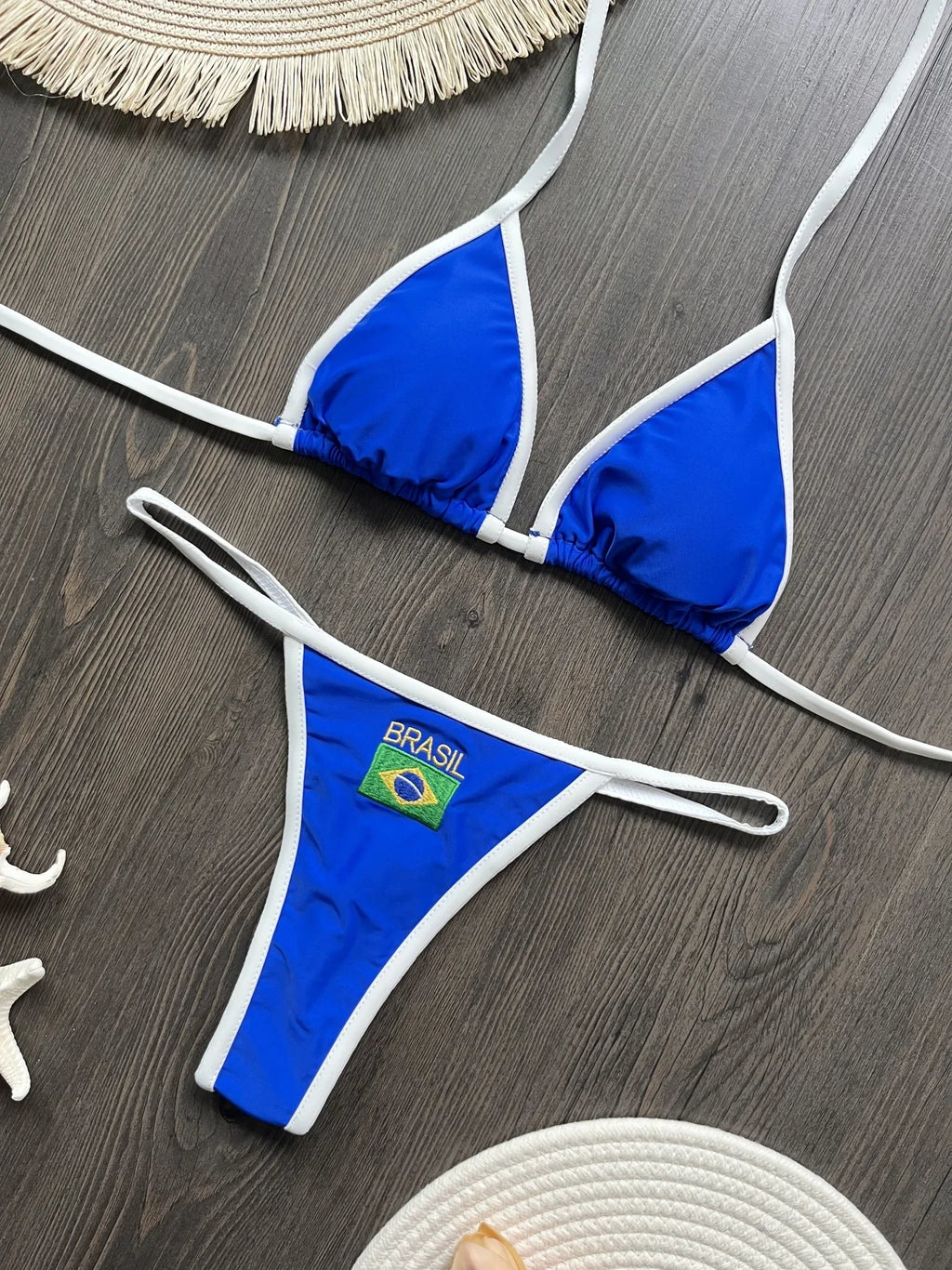 Brasil Flag Embroidery Split Bikini Set