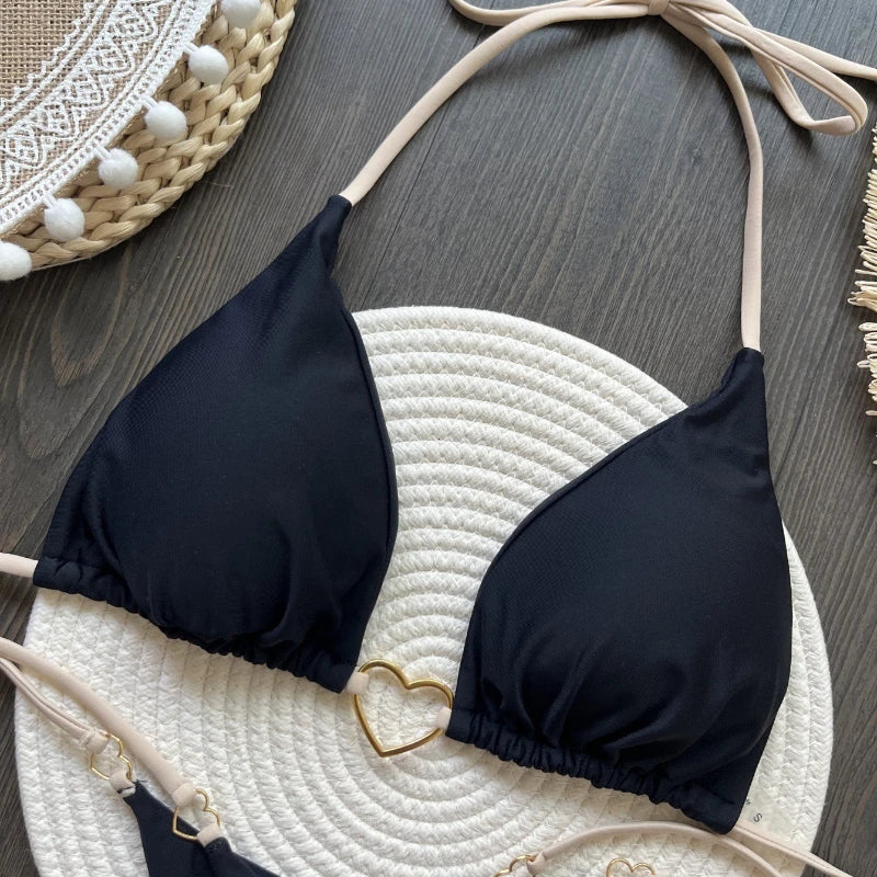 White Lace-Up Low Waist Bikini Set