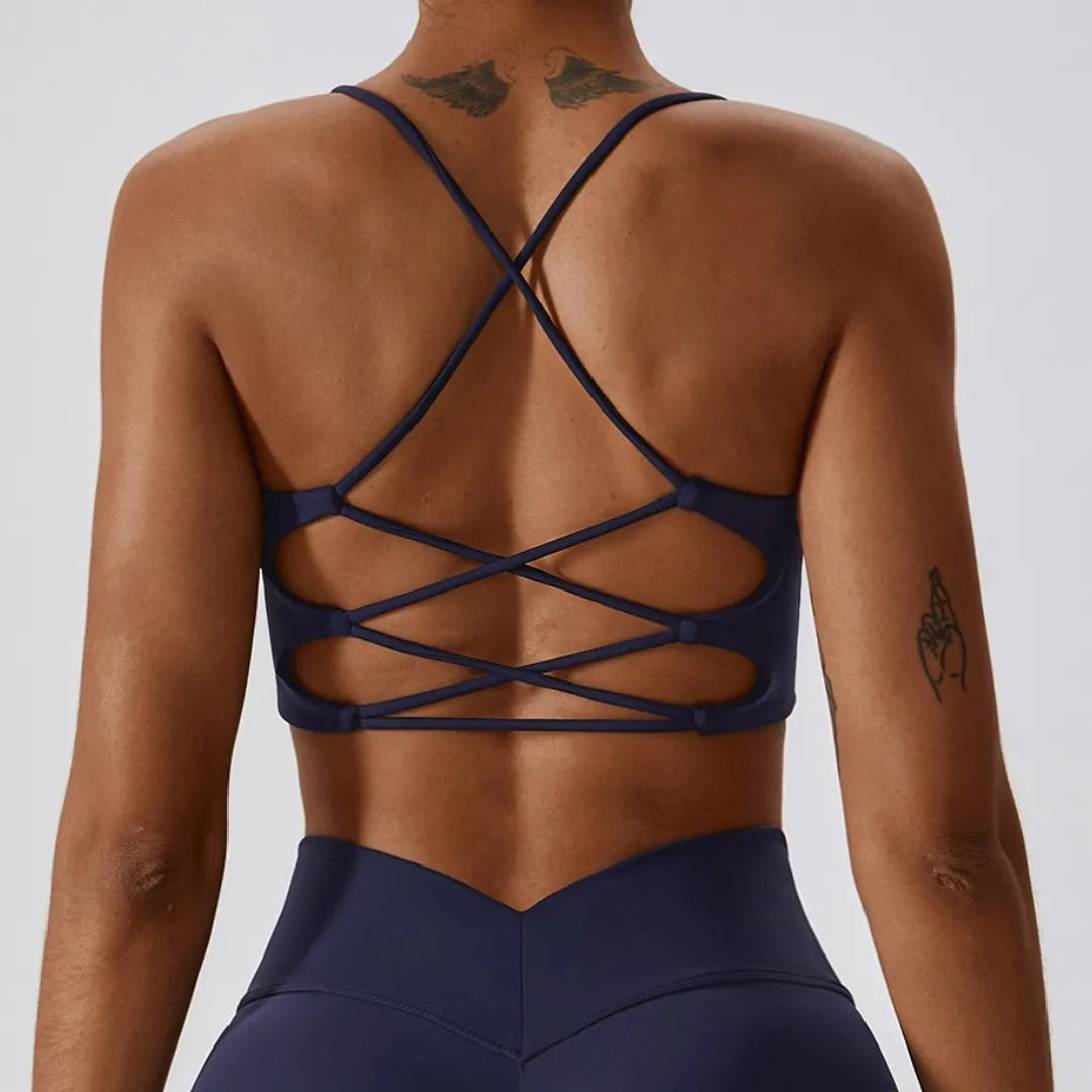 Cross Back Sports Bra with Chest Pad
