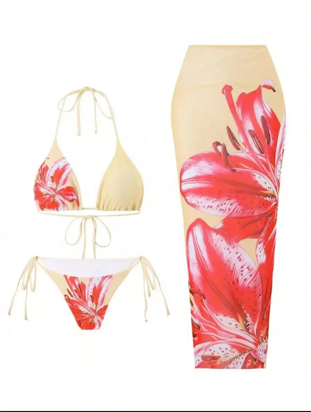 Floral Print Three Piece Bikini Set