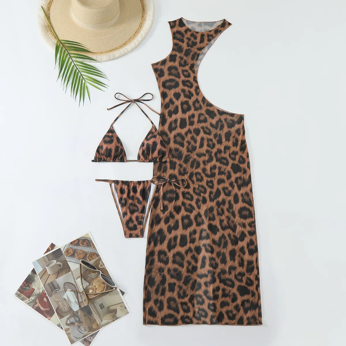 Leopard Cutout Bodycon Swimsuit Set