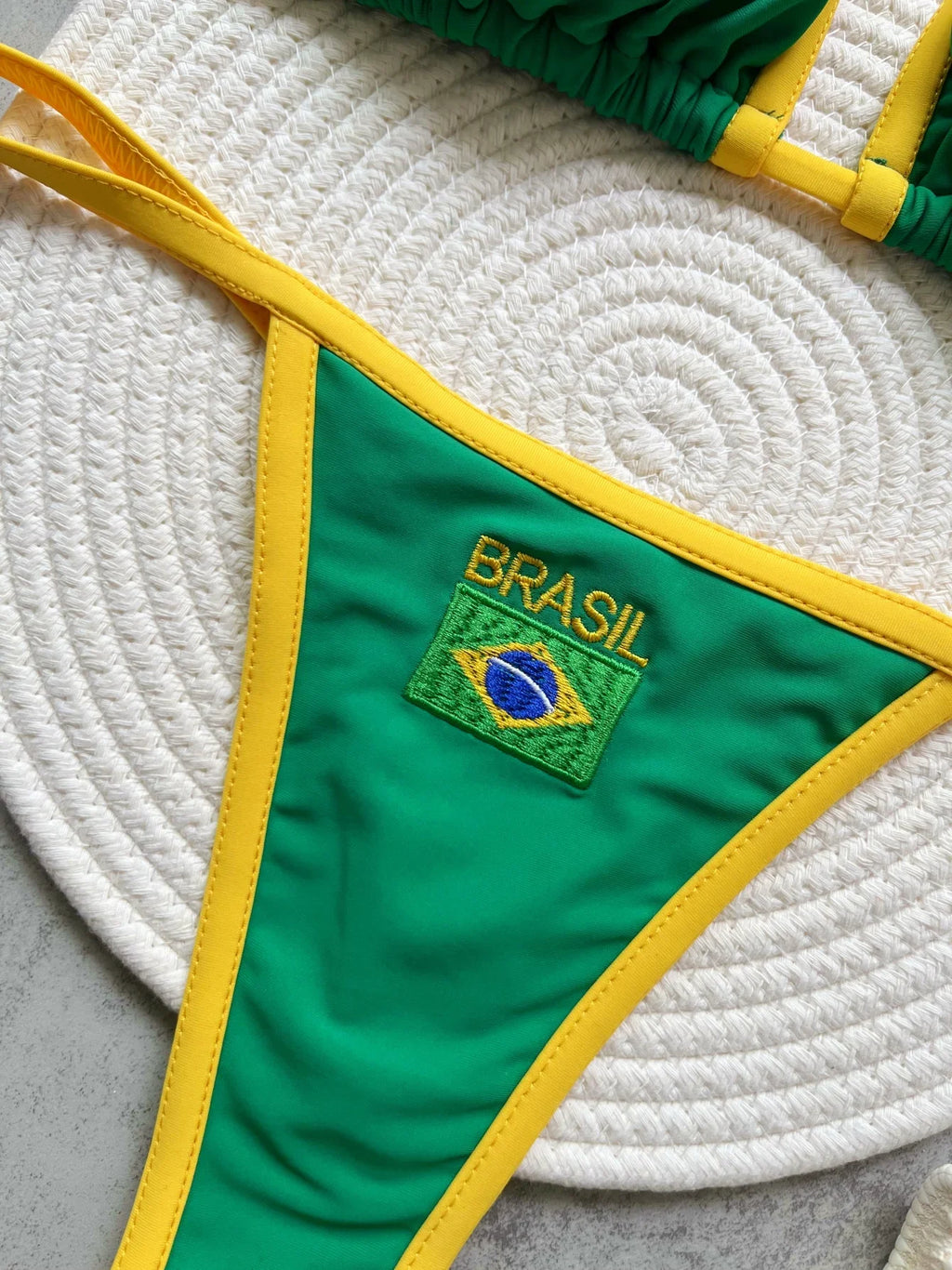 Brasil Flag Embroidery Split Bikini Set