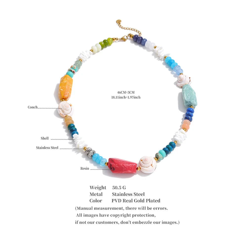 Yhpup Ocean Series Handmade Jewelry 2026 New Arrivals Multi-Color Natural Stone Resin Conch Shell...