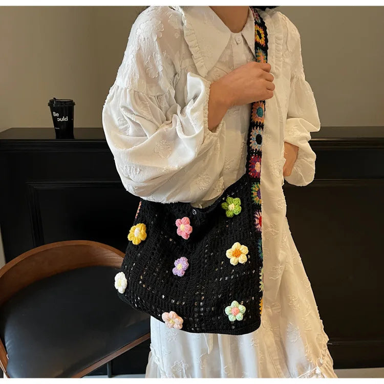 Boho Floral Crochet Shoulder Bag
