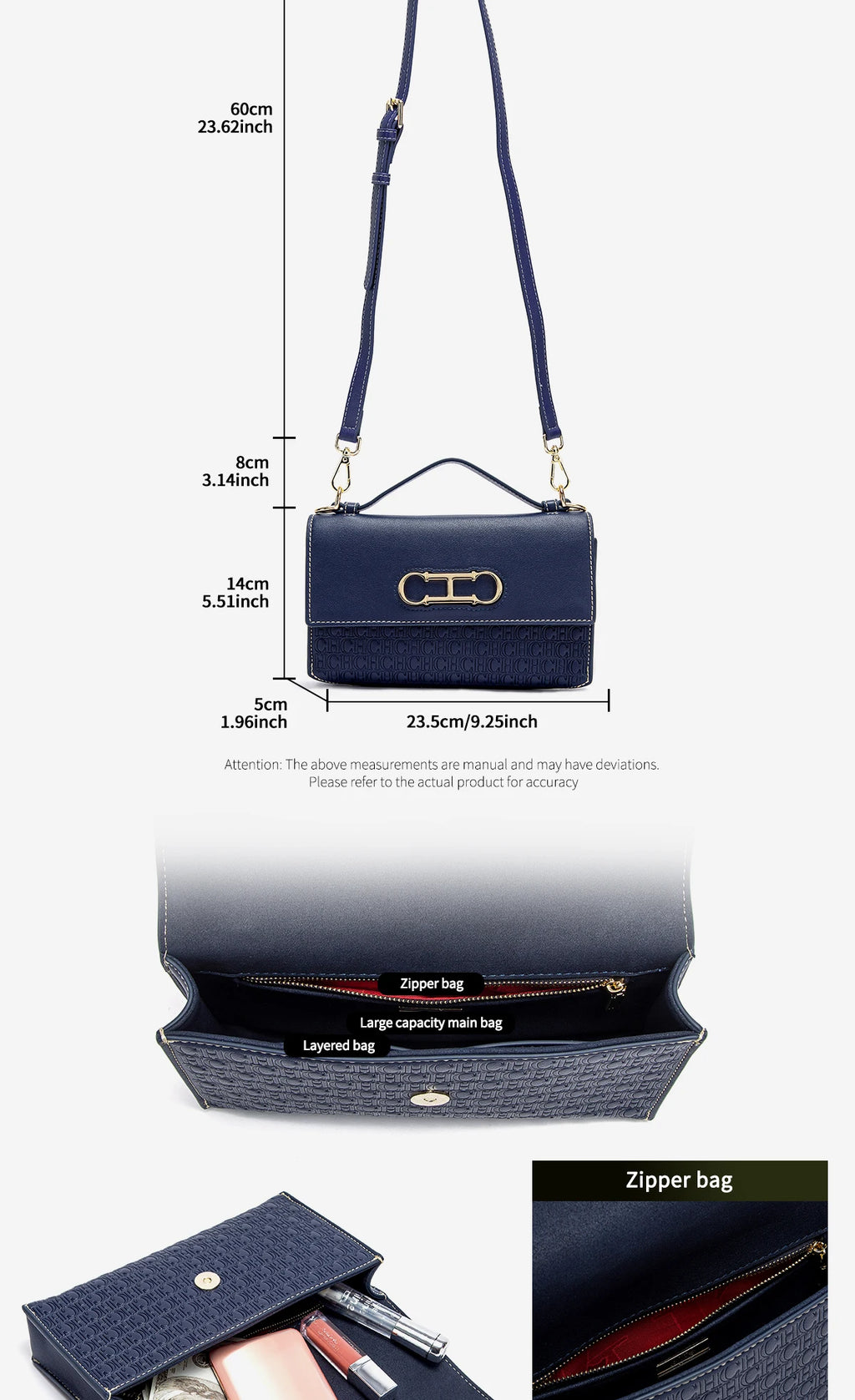 CH Women's Classic Retro Fashion Shoulder Bag Light Luxury Popular Classic Models Large Capacity ...