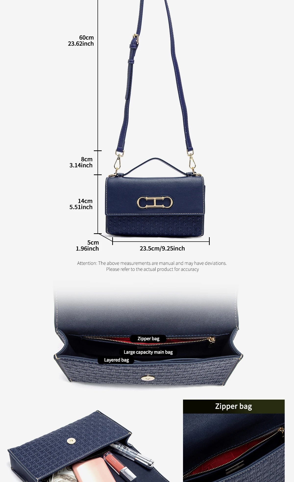 CH Women's Classic Retro Fashion Shoulder Bag Light Luxury Popular Classic Models Large Capacity ...