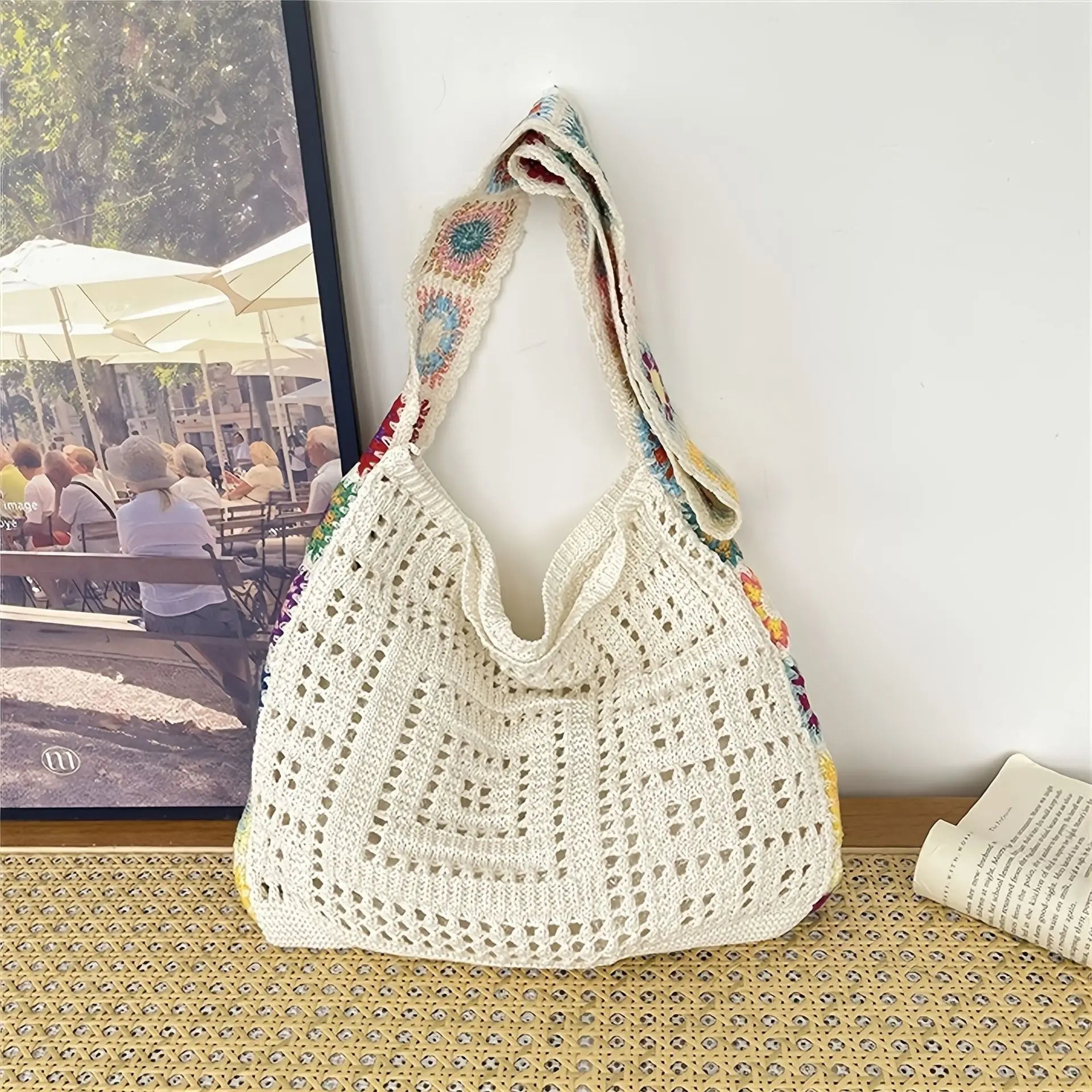 Boho Floral Crochet Shoulder Bag