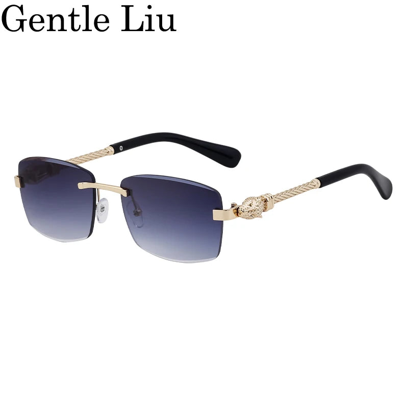 Men's Rectangle Rimless Sunglasses – UV400 Metal Frame