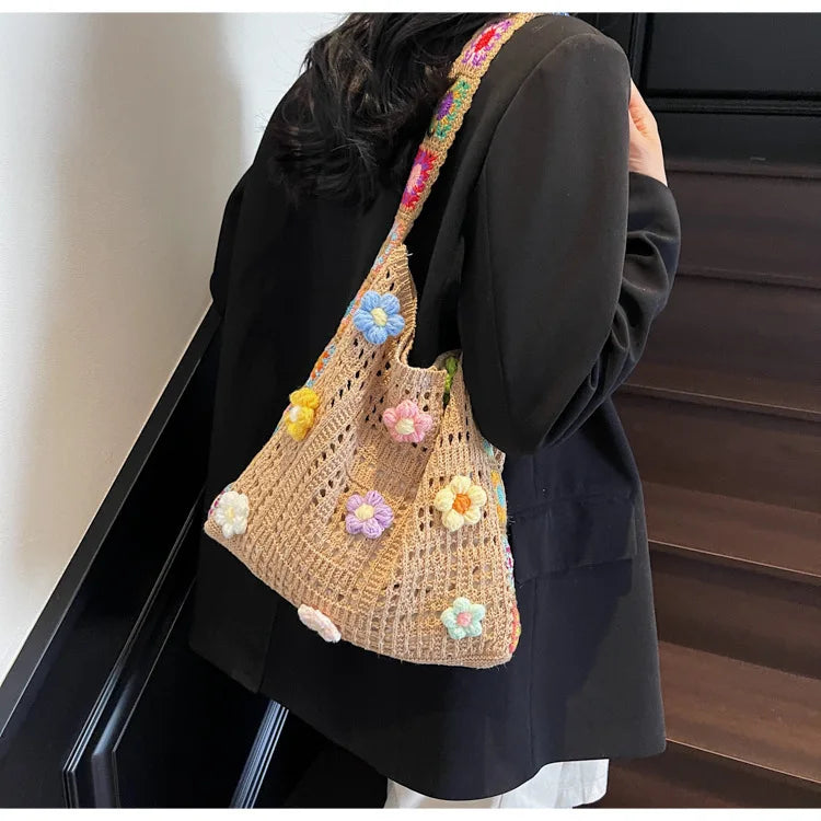 Boho Floral Crochet Shoulder Bag