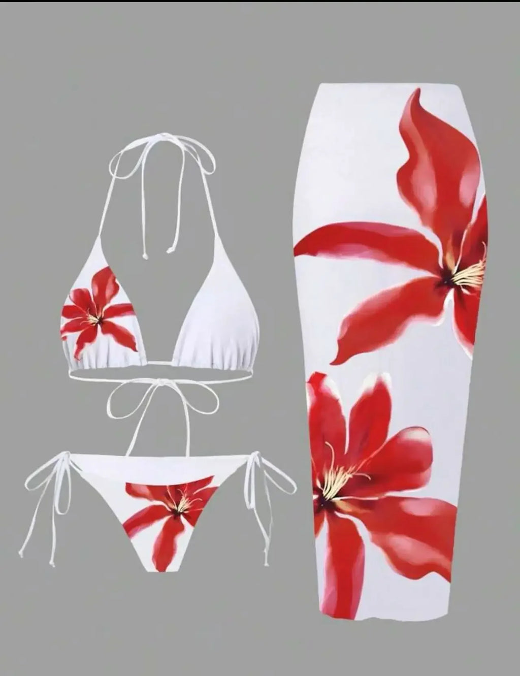 Floral Print Three Piece Bikini Set