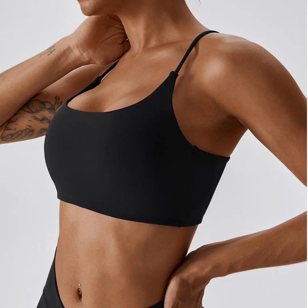 Cross Back Sports Bra with Chest Pad