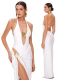 Deep V Neck Swimsuit with Skirt
