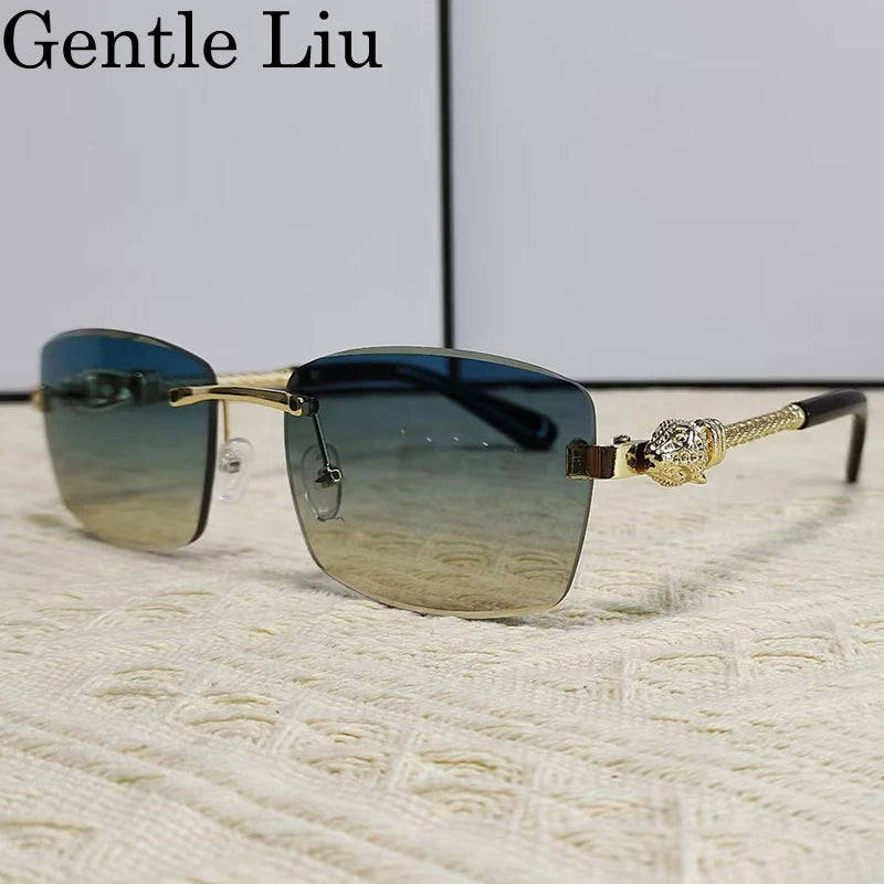 Men's Rectangle Rimless Sunglasses – UV400 Metal Frame