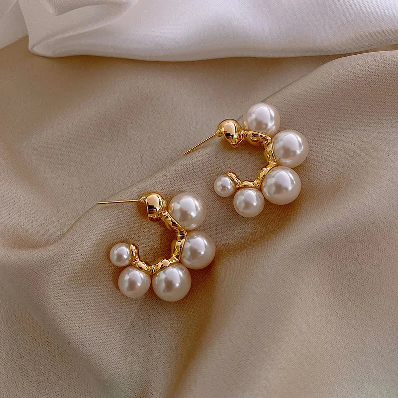 Shell Flower Pearl Hoop Earrings