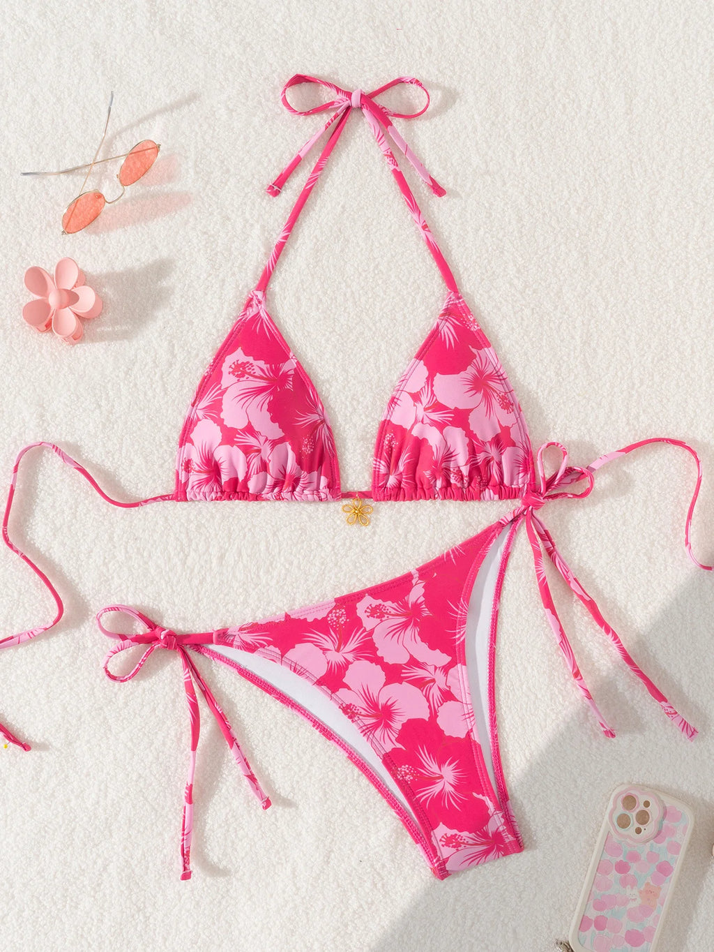Floral Push Up Triangle Bikini Set