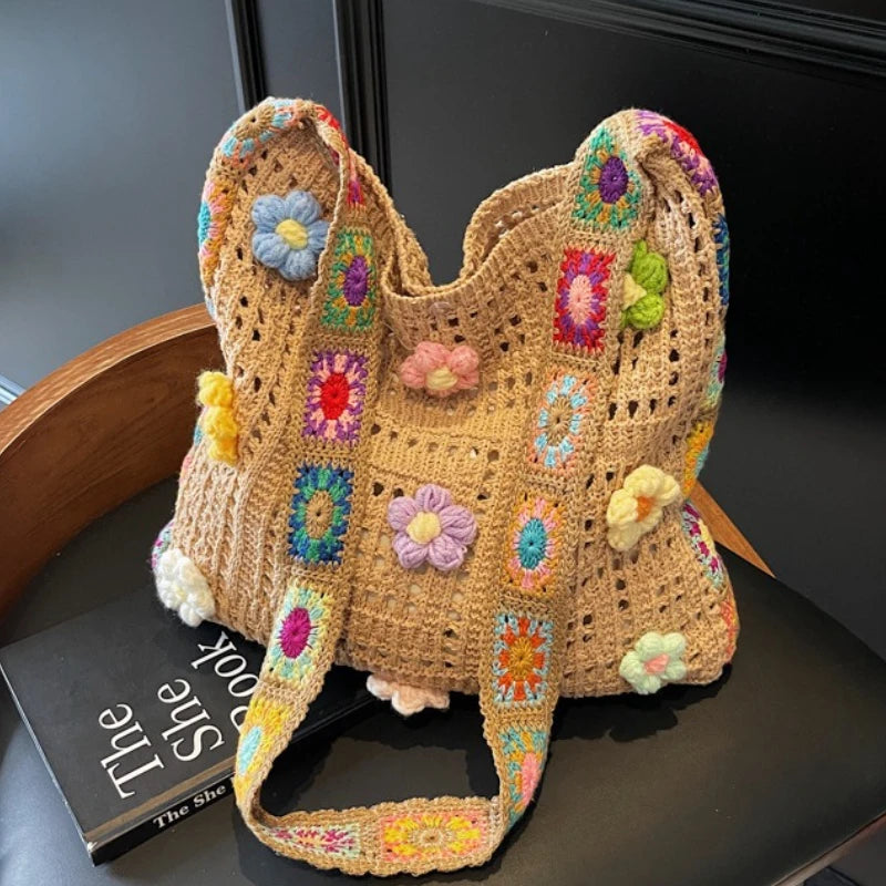 Boho Floral Crochet Shoulder Bag