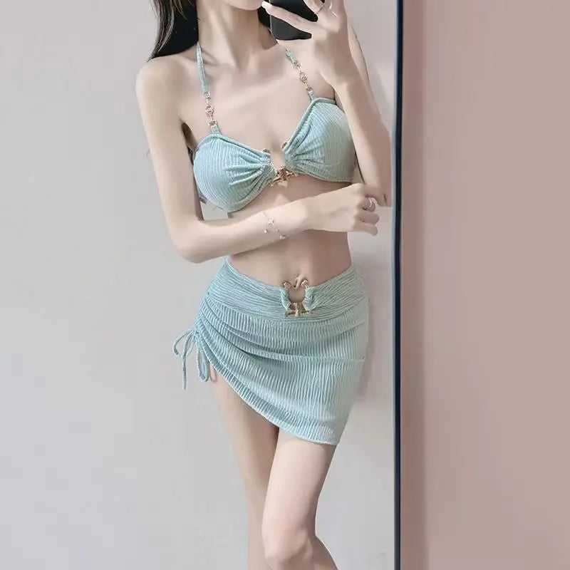 Y2K Pink Bow Lace-Up Bikini Set