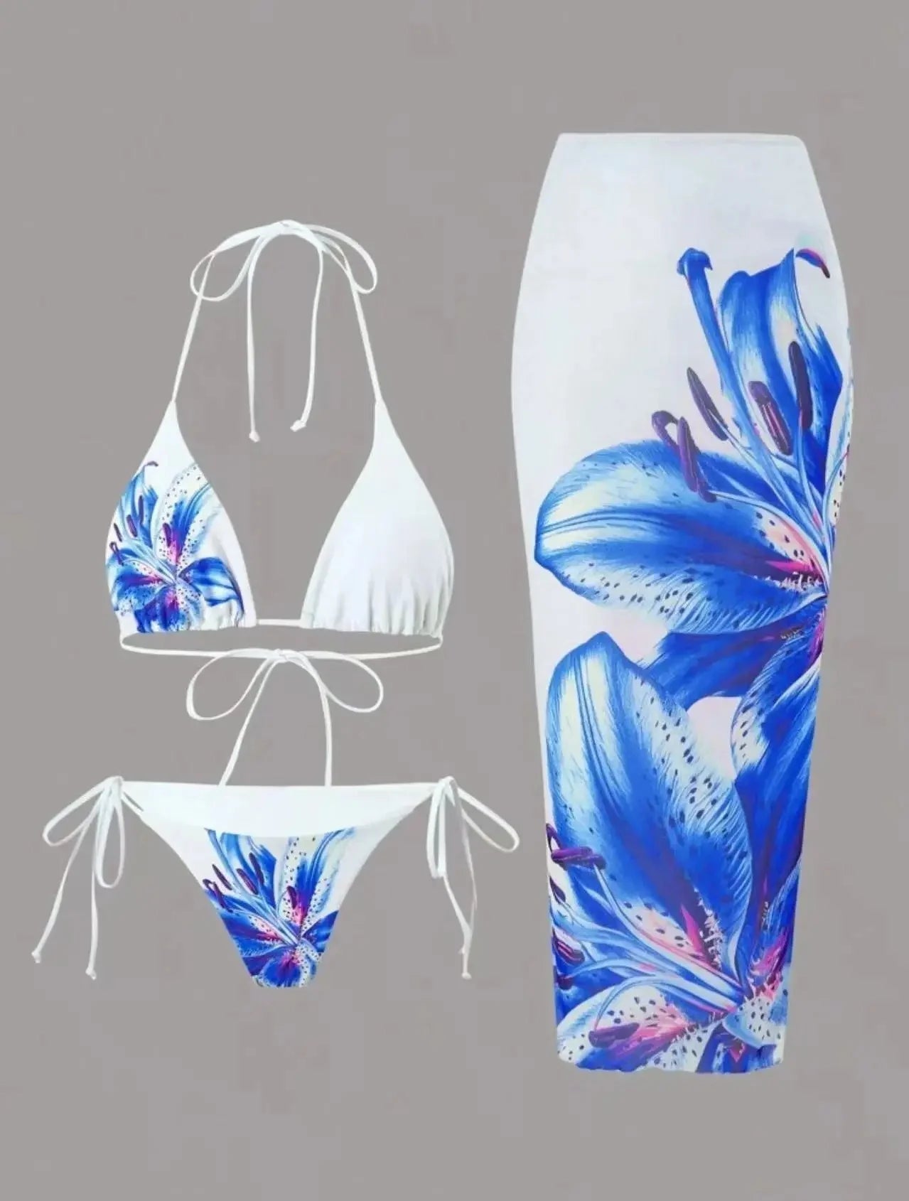 Floral Print Three Piece Bikini Set